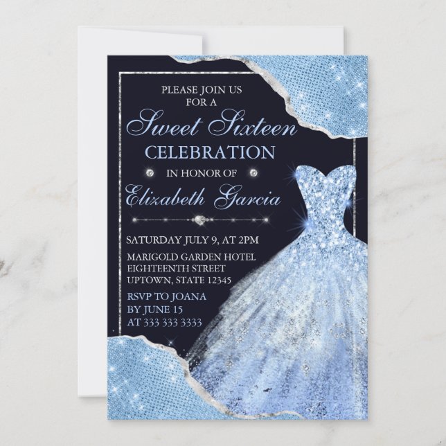 Invitation Robe de Parties scintillant bleu pâle et Sweet six (Devant)
