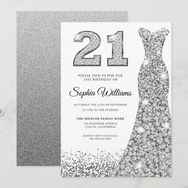 Invitation Robe de Parties scintillant Diamond Sparkle 21e an (Devant / Derrière)