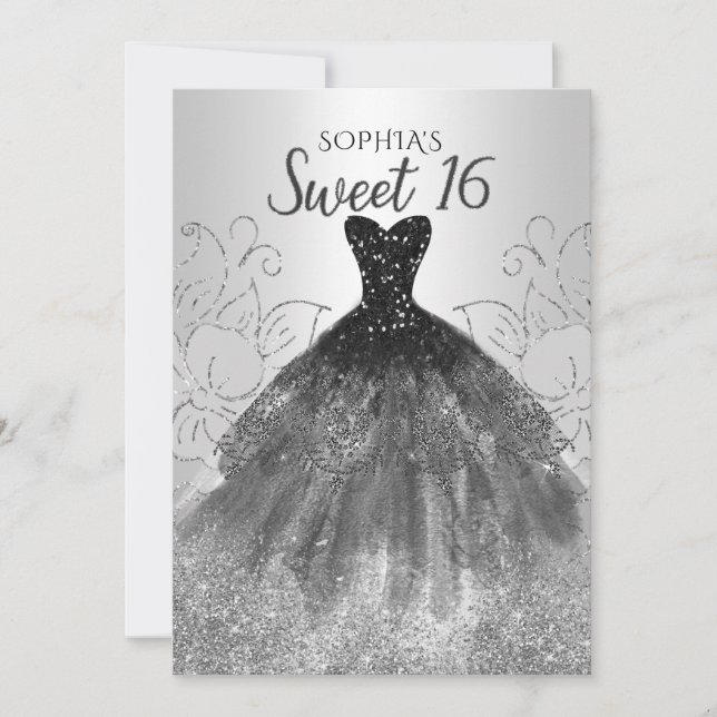 Invitation Robe de Parties scintillant noire en argent Sweet  (Devant)