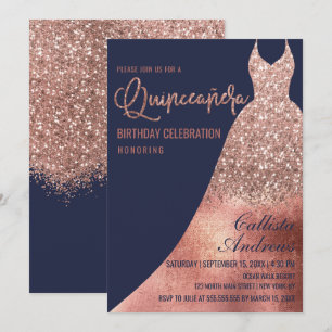 Invitation Robe de Parties scintillant or Rose de la marine d