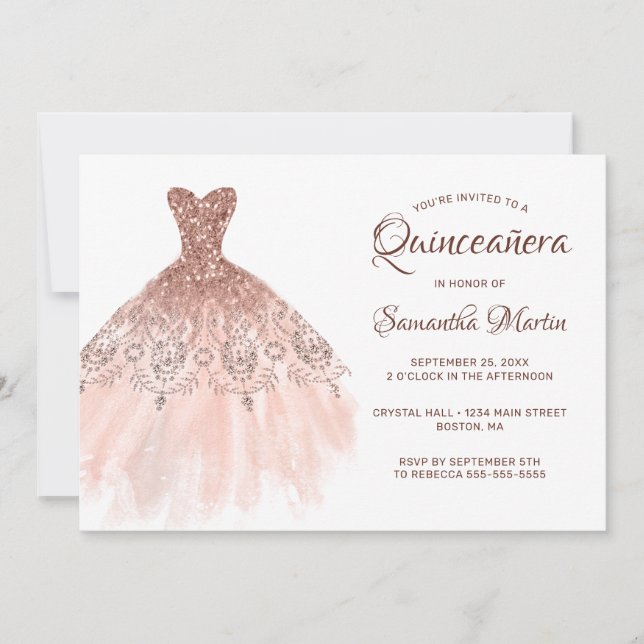 Invitation Robe de Parties scintillant or Rose Quinceanera à  (Devant)