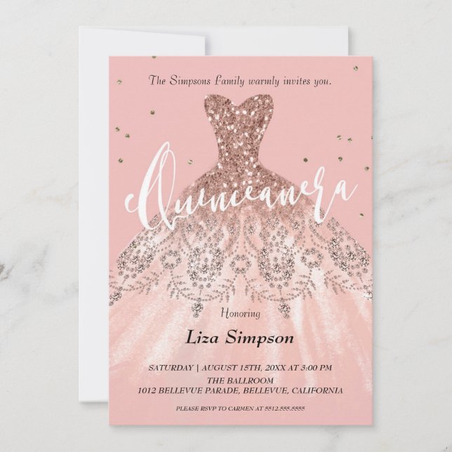 Invitation Robe de parties scintillant Quinceañera (Devant)