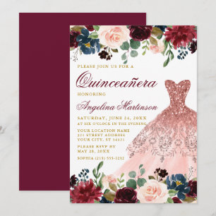 Invitation Robe de Parties scintillant Quinceanera Bourgogne 