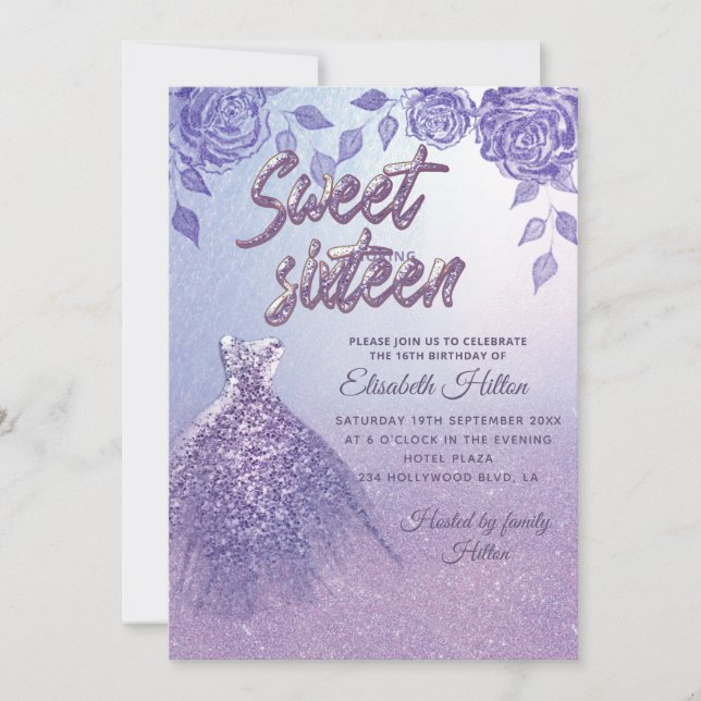 Invitation Robe de Parties scintillant romantique rose Lilac  (Devant)