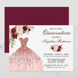 Invitation Robe de Parties scintillant rose bordeaux Quincean