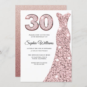 Invitation Robe de Parties scintillant rose Gold Blush 30e fê