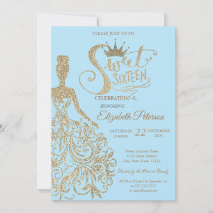 Invitation Robe de parties scintillant, Tiara, Diamants Bleu 