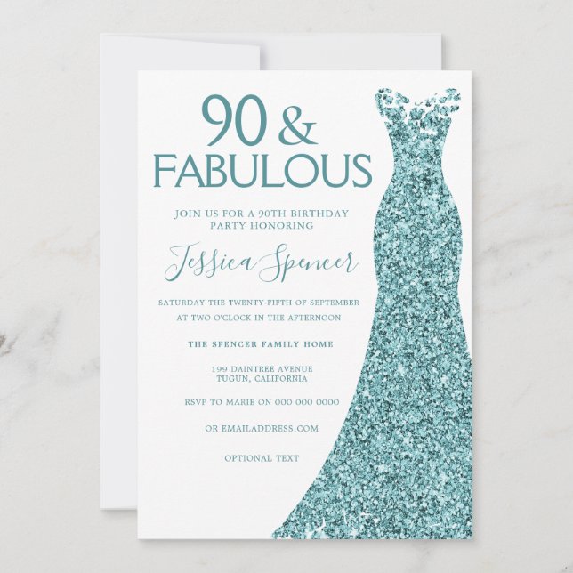 Invitation Robe de Parties scintillant turquoise bleue verte  (Devant)