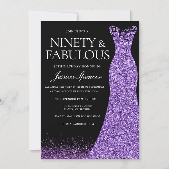 Invitation Robe de Parties scintillant violette Gown 90e fête (Devant)