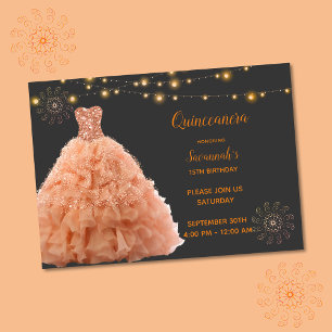 Invitation Robe de pêche Black Quinceanera illuminée