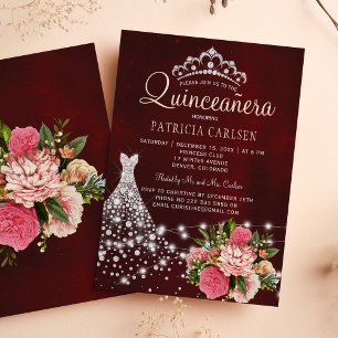 Invitation Robe de princesse diamant burgundy chic quinceaner