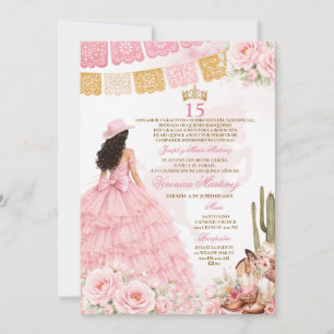 Invitation Robe de princesse florale rose espagnole Sweet 15