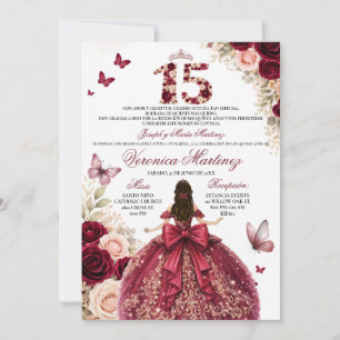 Invitation Robe de princesse florale rouge burgundy espagnole