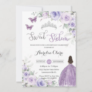 Invitation Robe de princesse florale violette pour 16 ans