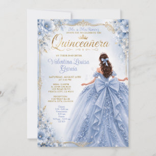 Invitation Robe de princesse Quinceañera bleu poussiéreux