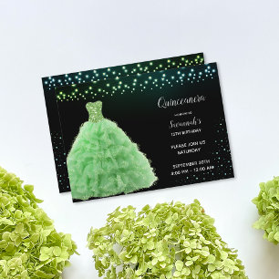 Invitation Robe de princesse Quinceanera noire en vert citron