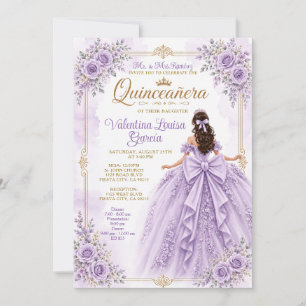 Invitation Robe de princesse Quinceañera violette avec nœud f