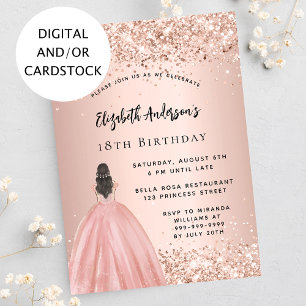 Invitation Robe de princesse rose d'or confetti
