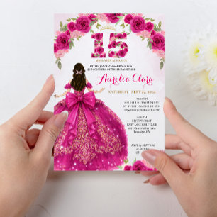Invitation Robe de princesse rose florale Coquette Quinceaner