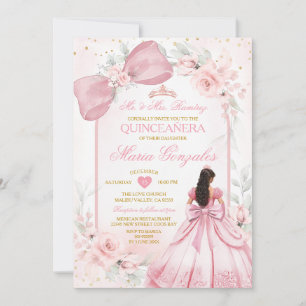 Invitation Robe de princesse rose poudrée avec nœud floral Qu
