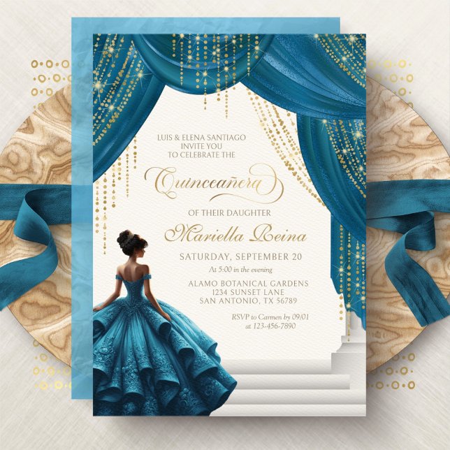 Invitation Robe de princesse sarcelle élégante Quinceanera (Créateur téléchargé)