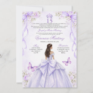 Invitation Robe de princesse violette pour Quinceañera espagn