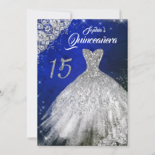 Invitation Robe de Quinceanera à dentelle bleue argentée et s