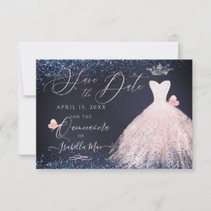 Invitation Robe de Quinceanera à saveur papillon rose Navy