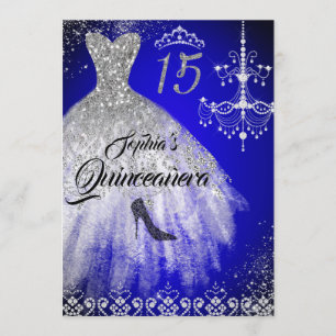 Invitation Robe de Quinceanera Blue Silver Diamond Sparkle