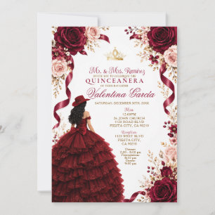 Invitation Robe de Quinceañera Charra Bourgogne à Volants