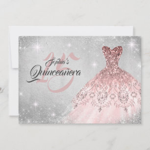 Invitation Robe de Quinceanera en dentelle argentée avec déta