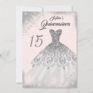 Invitation Robe de Quinceanera en dentelle argentée et or ros