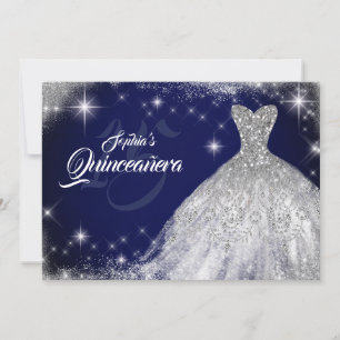 Invitation Robe de Quinceanera en dentelle bleu marine argent