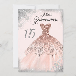 Invitation Robe de Quinceanera en dentelle d'or rose argenté