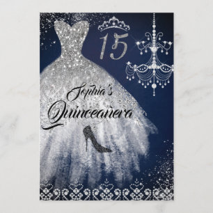 Invitation Robe de Quinceanera en diamant scintillant argent
