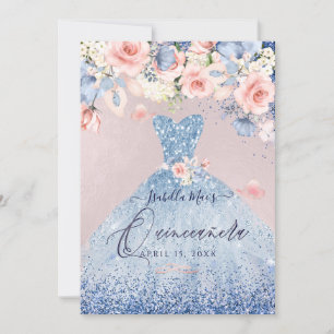 Invitation Robe de Quinceanera Fleurs Poussiéreuses Bleu Pail