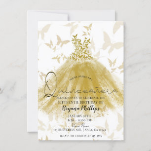 Invitation Robe de Quinceañera Papillon Danse Doré Pailletée
