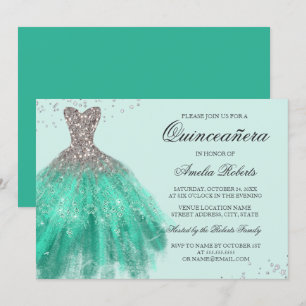 Invitation Robe de Quinceanera Vert Jade à paillettes