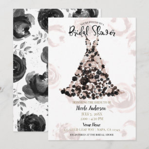 Invitation Robe de rose florale classe noir avec une touche d
