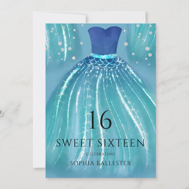 Invitation Robe de Sirène Ombre Bleue 15ème Douce 16 Partie (Devant)
