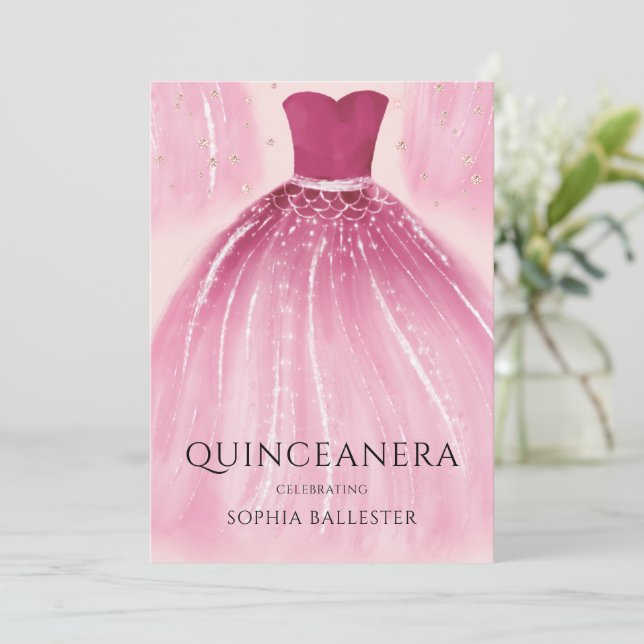 Invitation Robe de sirène rose doux Quinceanera Party (Debout devant)