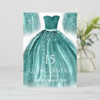 Invitation Robe de sirène verte turquoise Quinceanera