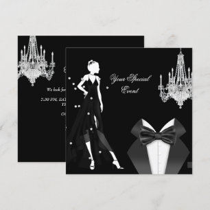 Invitation Robe de Smoking Élégante Argent Blanc Noir Soirée