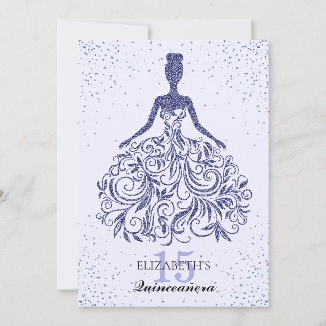 Invitation Robe de soirée bleu marine pailletée Quinceañera (Devant)