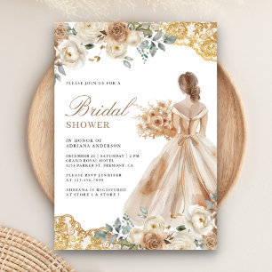 Invitation Robe de soirée en dentelle dorée florale terreuse