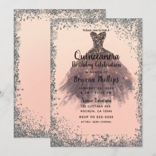 Invitation Robe de soirée Quinceañera 15 pailletée pêche et a