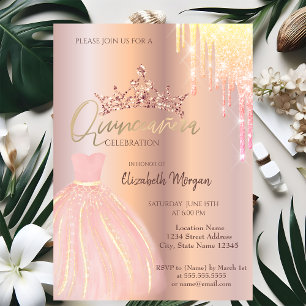 Invitation Robe de Tiara Ombre Glitter Drop Quinceañera