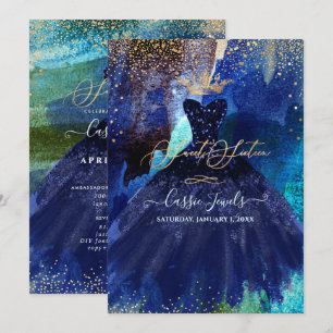Invitation Robe de watercolor turquoise bleu marine pour Swee