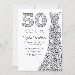 Invitation Robe d'étincelle d'argent femmes 50e fête d'annive