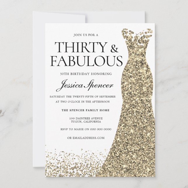 Invitation Robe d'étincelle d'or femmes 30e fête d'anniversai (Devant)
